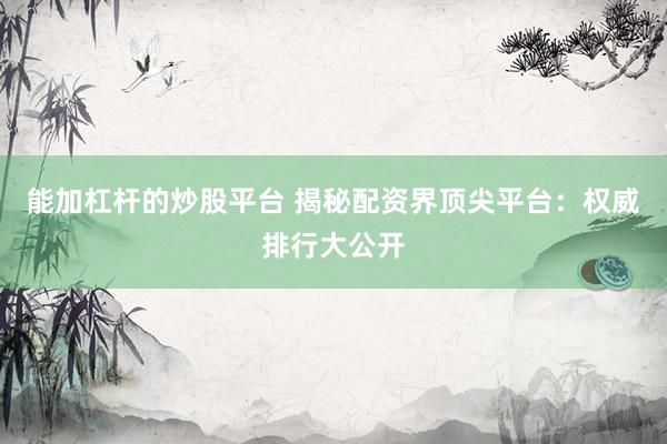 能加杠杆的炒股平台 揭秘配资界顶尖平台：权威排行大公开