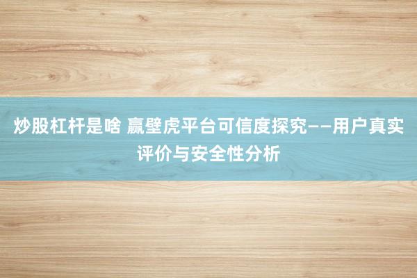 炒股杠杆是啥 赢壁虎平台可信度探究——用户真实评价与安全性分析