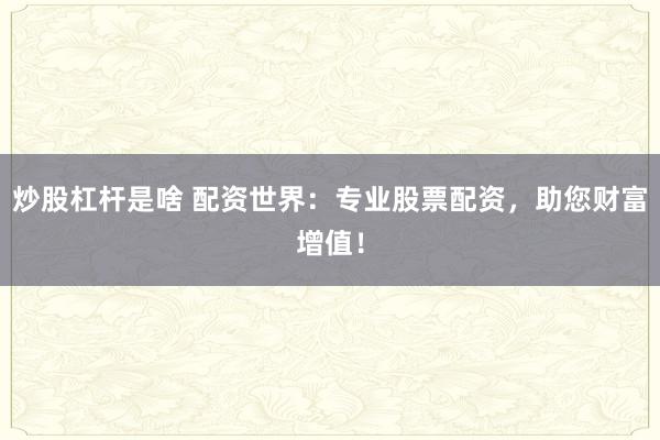 炒股杠杆是啥 配资世界：专业股票配资，助您财富增值！