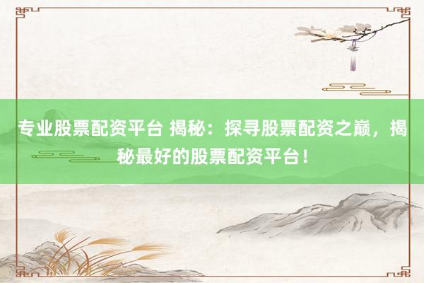 专业股票配资平台 揭秘：探寻股票配资之巅，揭秘最好的股票配资平台！
