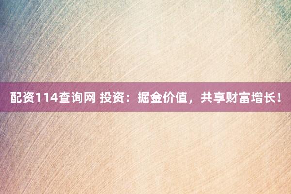 配资114查询网 投资：掘金价值，共享财富增长！