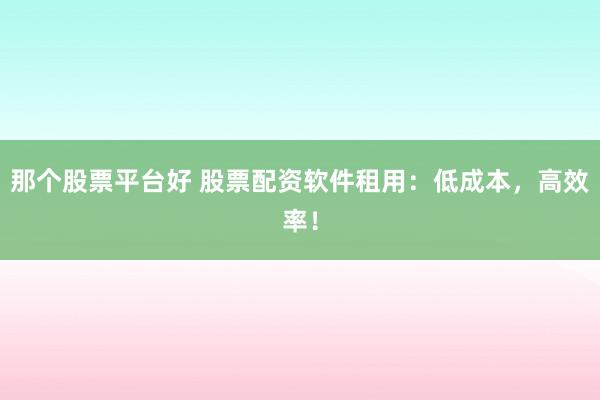 那个股票平台好 股票配资软件租用：低成本，高效率！