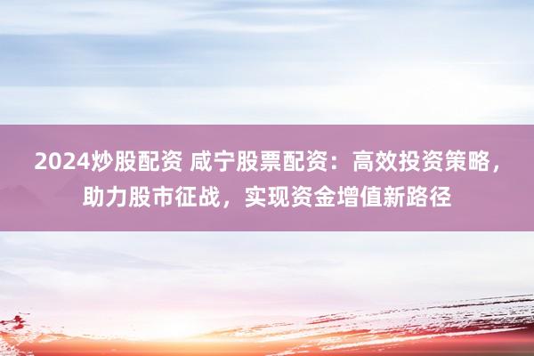 2024炒股配资 咸宁股票配资：高效投资策略，助力股市征战，实现资金增值新路径
