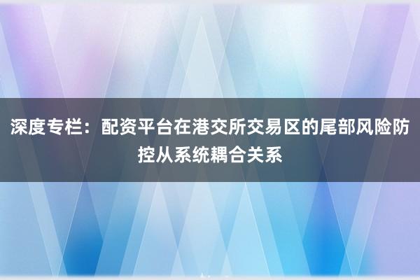 深度专栏:配资平台在港交所交易区的尾部风险防控从系统耦合关系