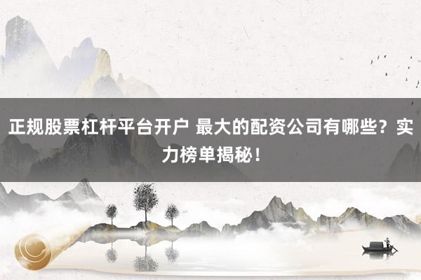 正规股票杠杆平台开户 最大的配资公司有哪些?实力榜单揭秘!